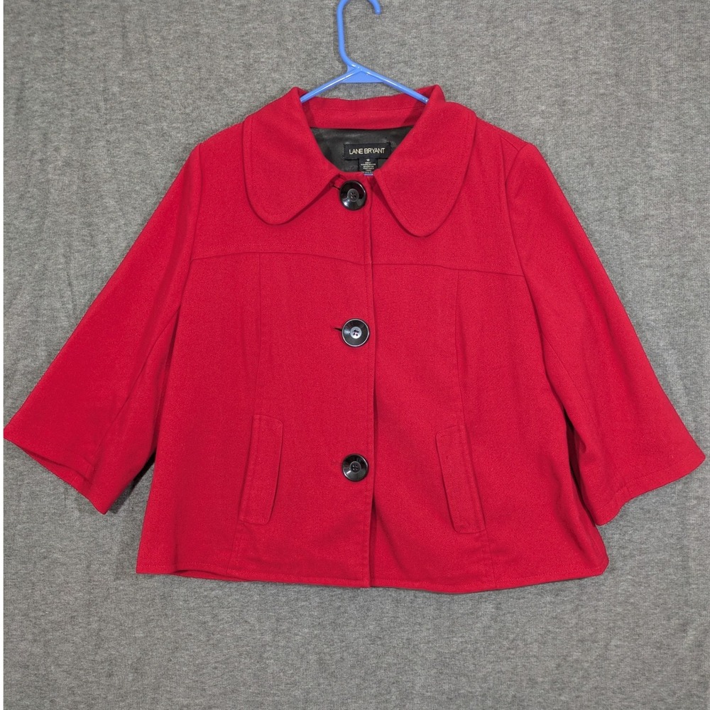 Lane Bryant Womens Red Swing Coat Peter Pan Collar‎ 3/4 Sleeve Plus Size 18